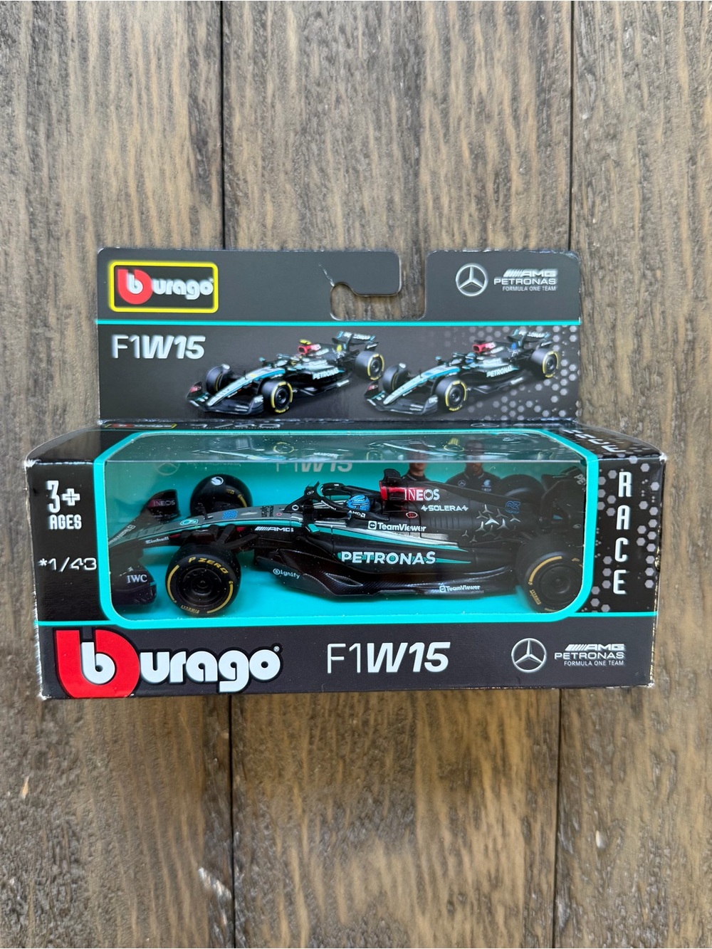 Bburago 1:43 scale die-cast model 2024 Mercedes-AMG Petronas F1 W15 race car
New